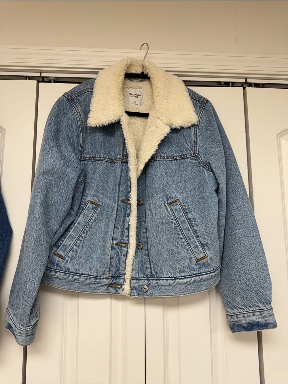 Abercrombie & Fitch Light Blue Denim Jacket with Cream Sherpa Lining